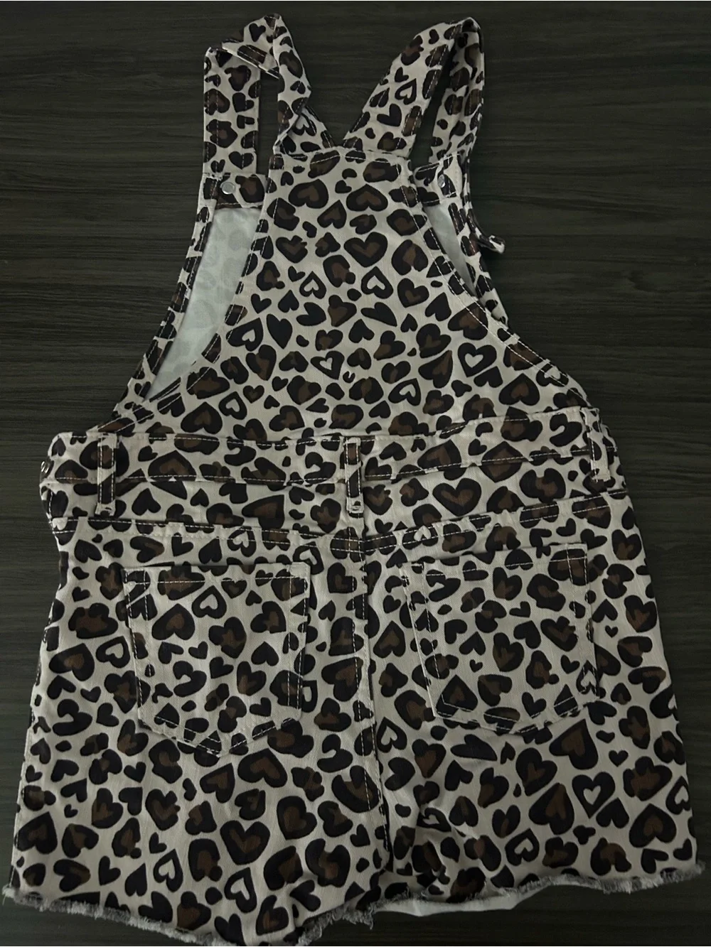 Place Leopard Heart Print Short Overalls - Cream & Black